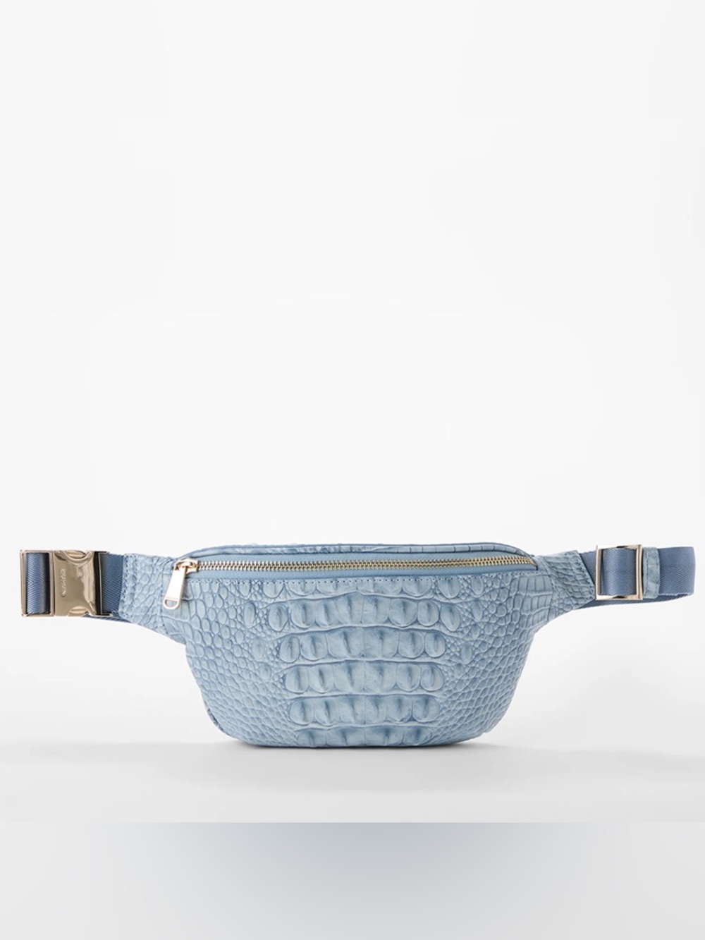 Brahmin Blue Croc-Embossed Denim Cross Body Hollis Pouch Bag